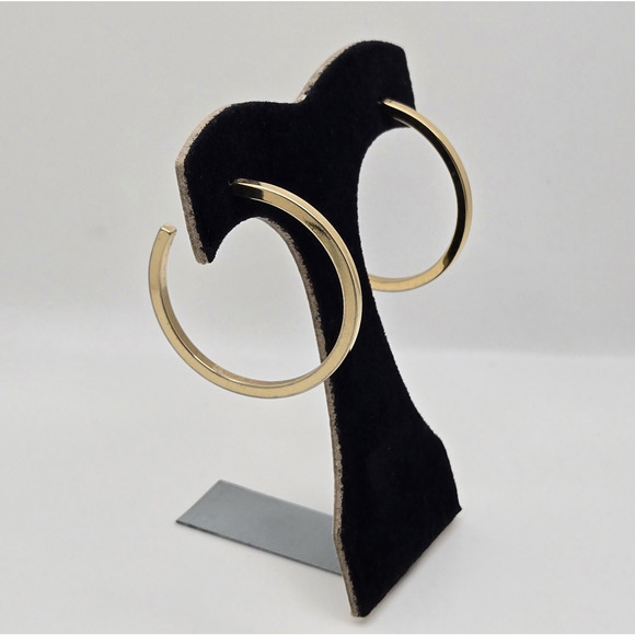 Hoop Earrings Large Goldtone Classic Minimalist Sleek Modern Capsule Retro 1.5" - Picture 9 of 12